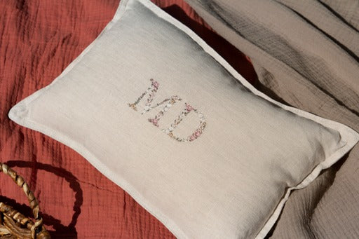 100% LINEN FLORAL INITIAL PILLOW