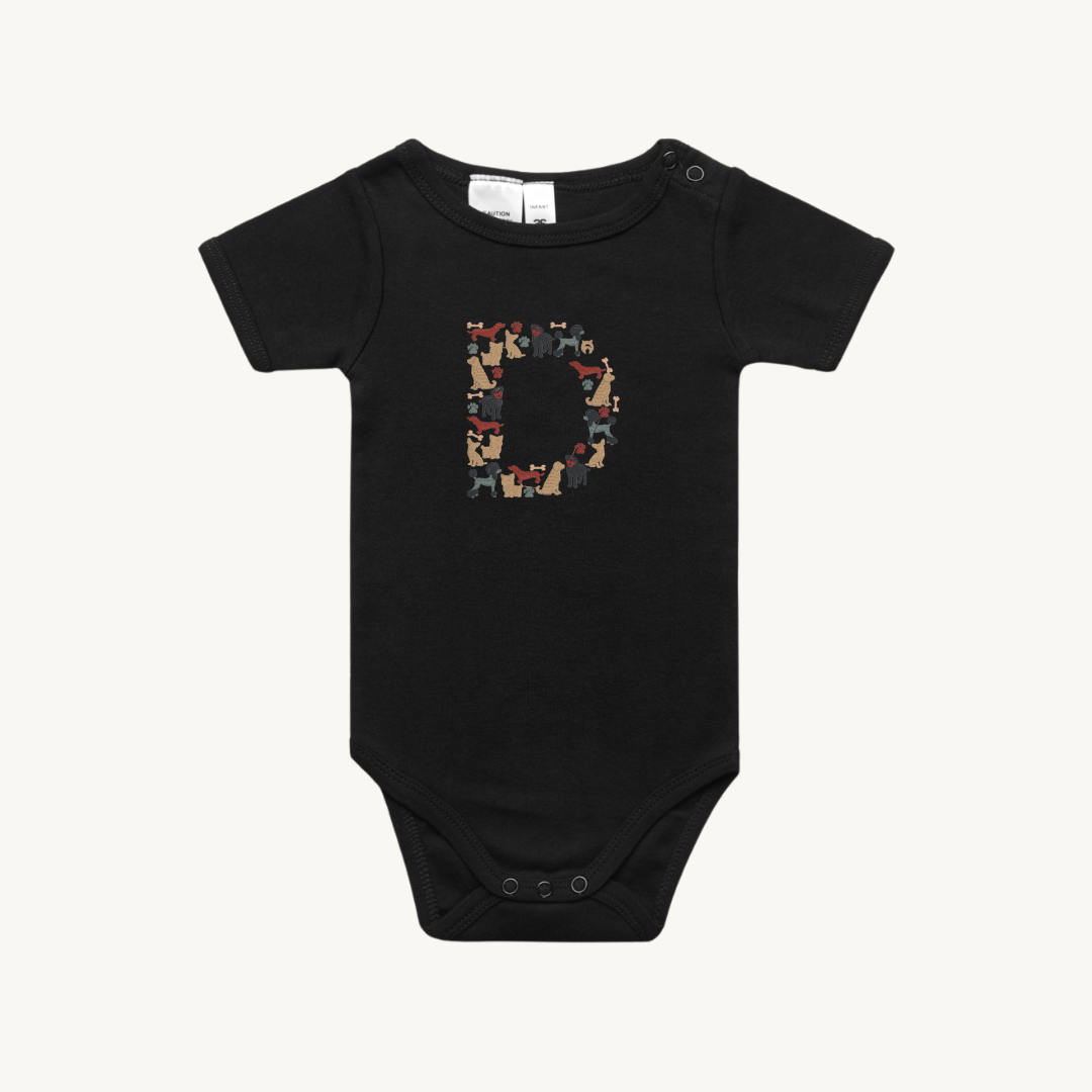 DOG INITIAL INFANT ONE PIECE