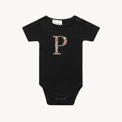 FLORAL INITIAL INFANT ONE PIECE