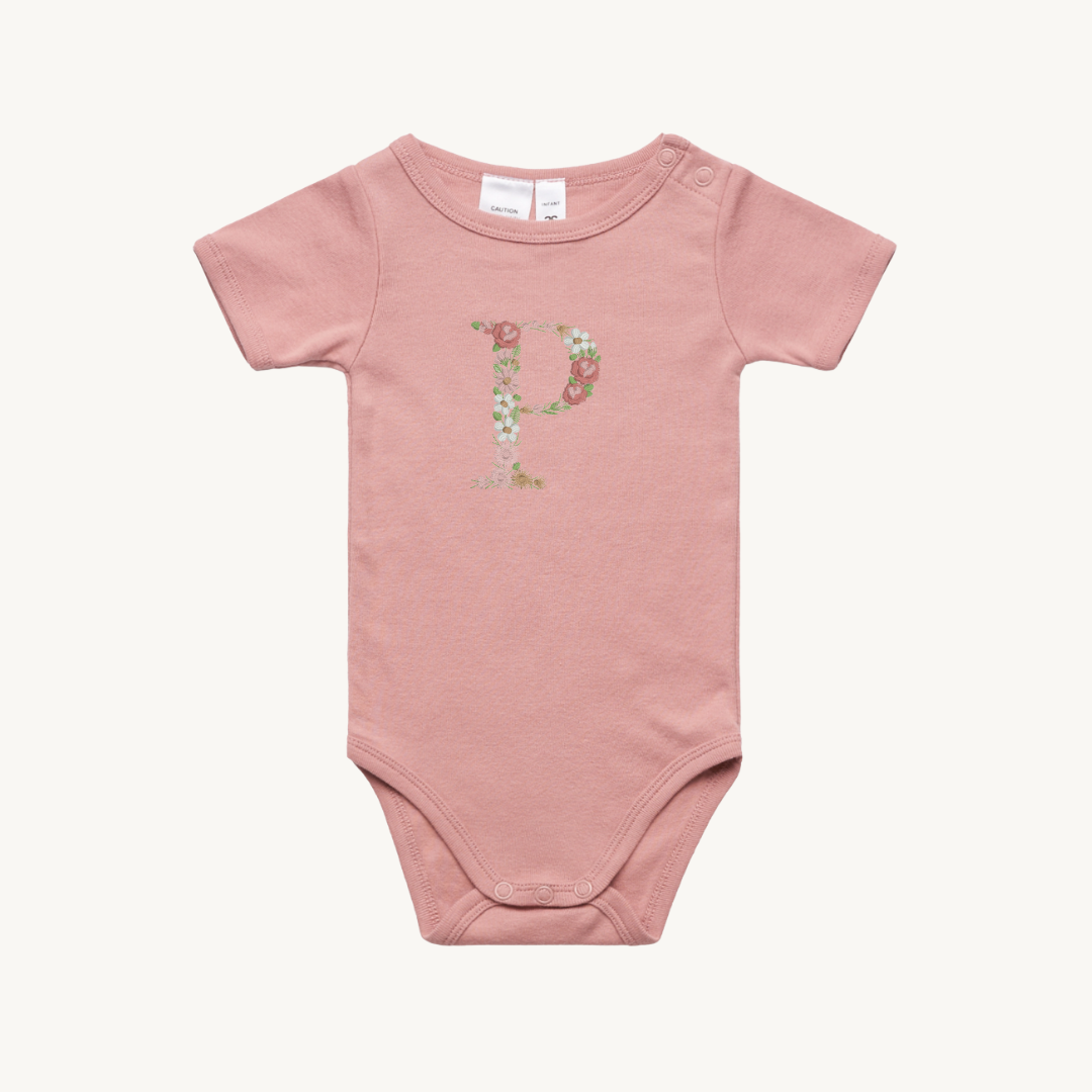 FLORAL INITIAL INFANT ONE PIECE