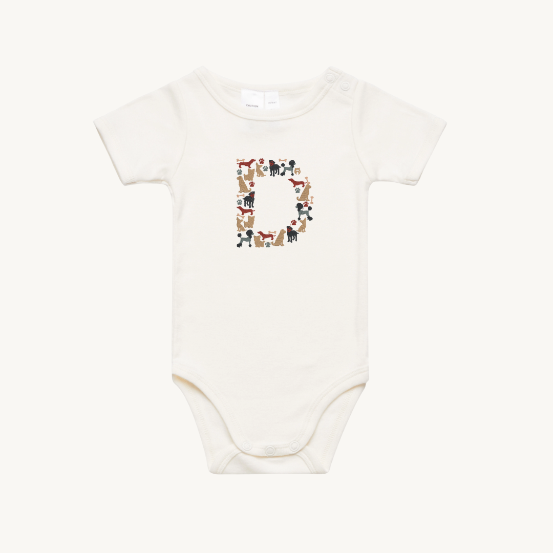 DOG INITIAL INFANT ONE PIECE