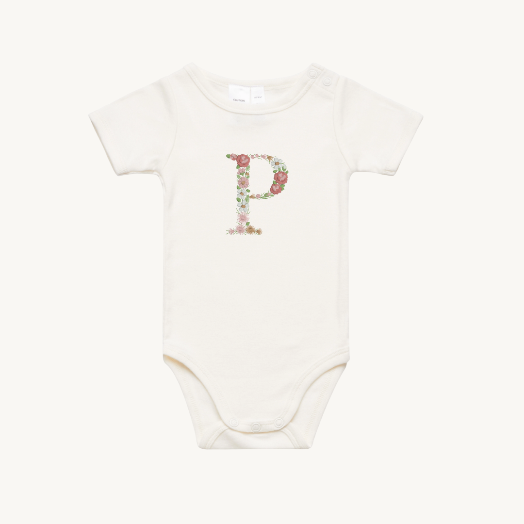 FLORAL INITIAL INFANT ONE PIECE