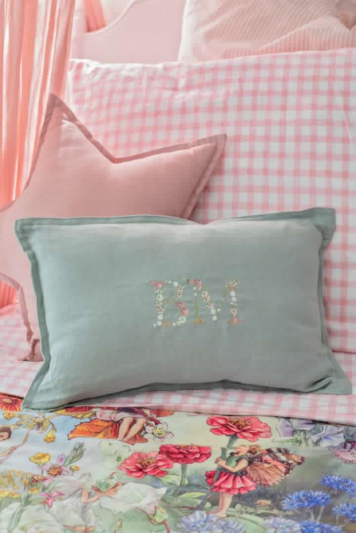 100% LINEN FLORAL INITIAL PILLOW