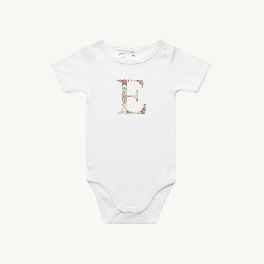 FLORAL INITIAL INFANT ONE PIECE