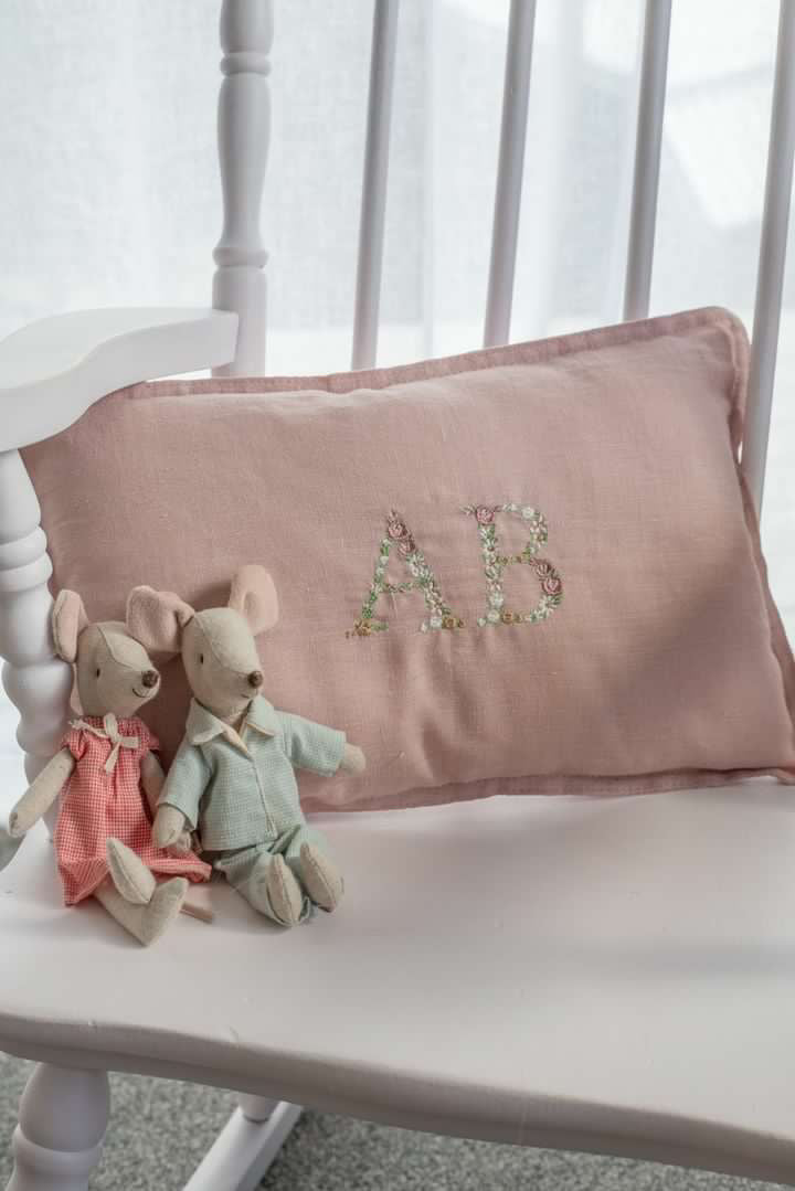 100% LINEN FLORAL INITIAL PILLOW