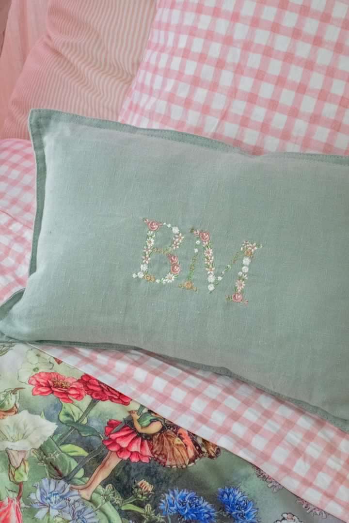 100% LINEN FLORAL INITIAL PILLOW