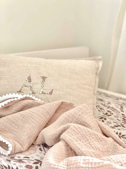 100% LINEN FLORAL INITIAL PILLOW